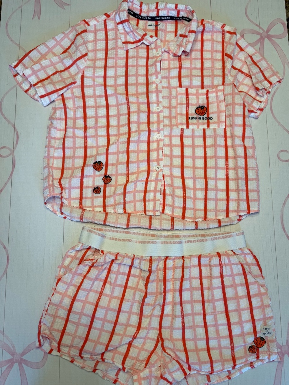 Life Is Good Strawberry Plaid Pajama Set Size Large